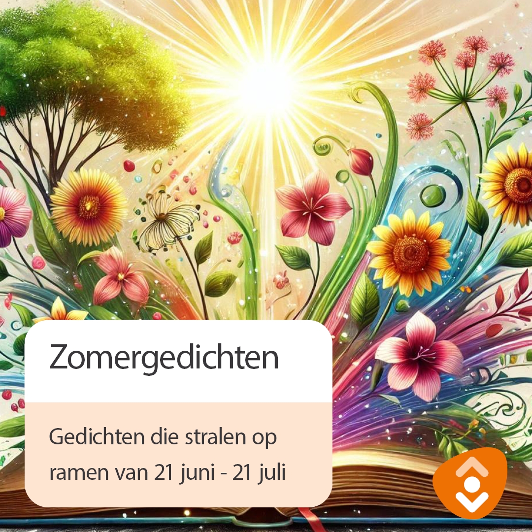 Bloemen die uit een boek komen met tekst zomergedichten